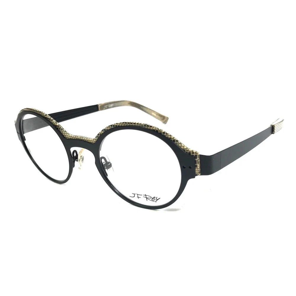 J.F. Rey Eyeglasses Frames JF2570 0090 Black Python Beige Round 45-21-142
